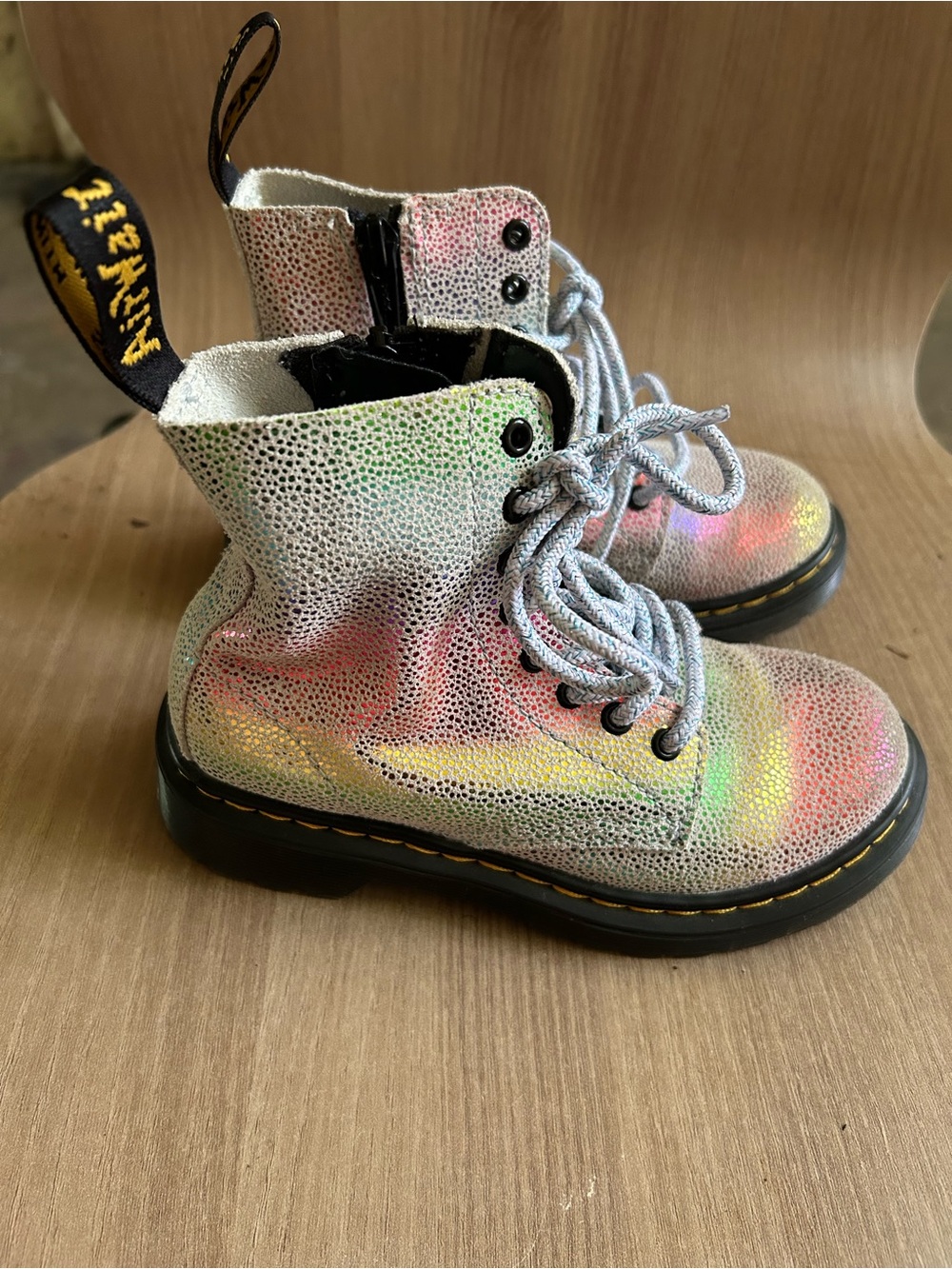Iridescent Holographic Combat Boots - Rainbow Shine girls Dr martens